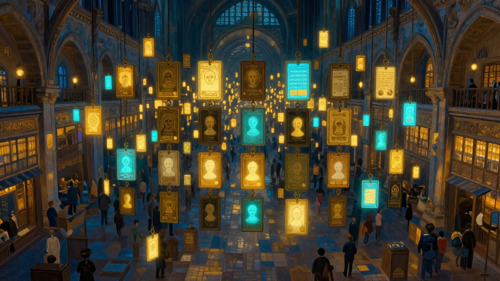 Awesome OpenClaw Agents - bazaar-cathedral of glowing identity cards